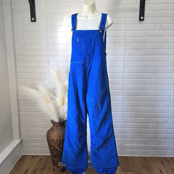 Vintage 70s 80s Levi's USA Blue Corduroy Bib Ski Suit size Medium - Picture 9 of 16